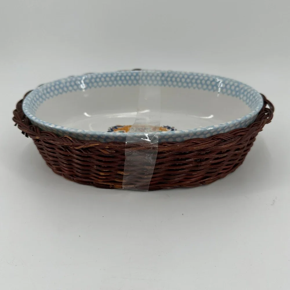 Vintage Teamson 1995 Country Home Farmhouse Baking Dish Stoneware‎ & Basket